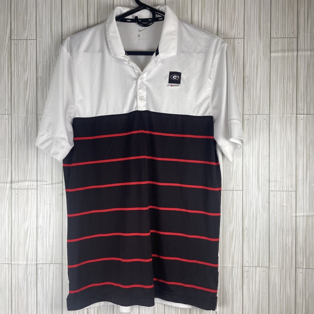 Nike University Of Georgia UGA Bulldogs‎ White Black Striped Polo Men's Size M